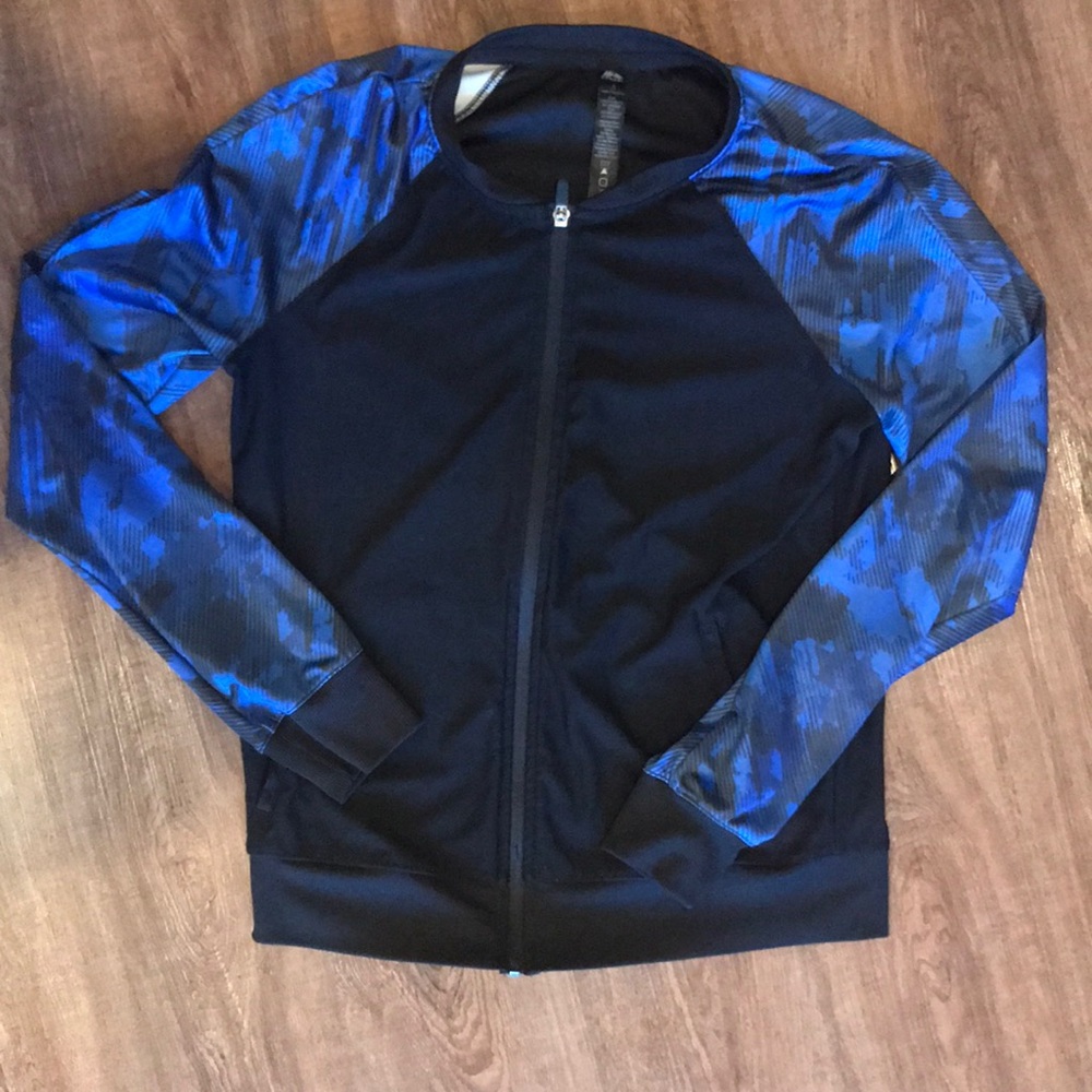 Black and blue lightweight bomber zip up